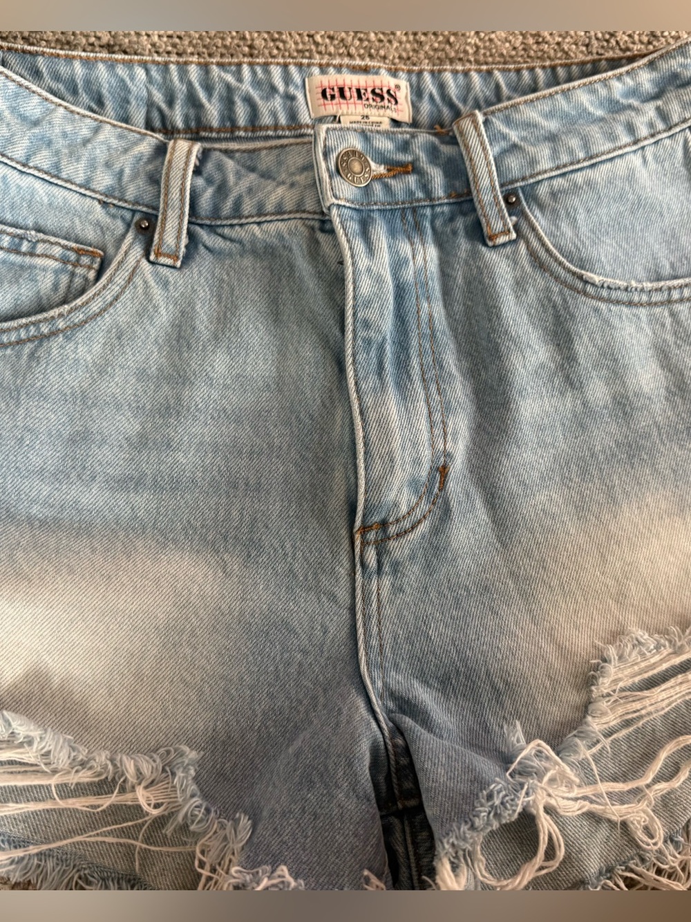 VINTAGE 90s Women’s Guess Light Blue Denim  shorts with Red Logo Tag